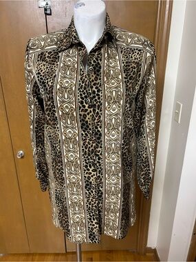 Womens Brown Leopard Print Button-Up Blouse